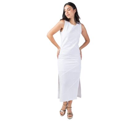 Robe longue sans manches CHARLINE unie blanc Coton Du Monde
