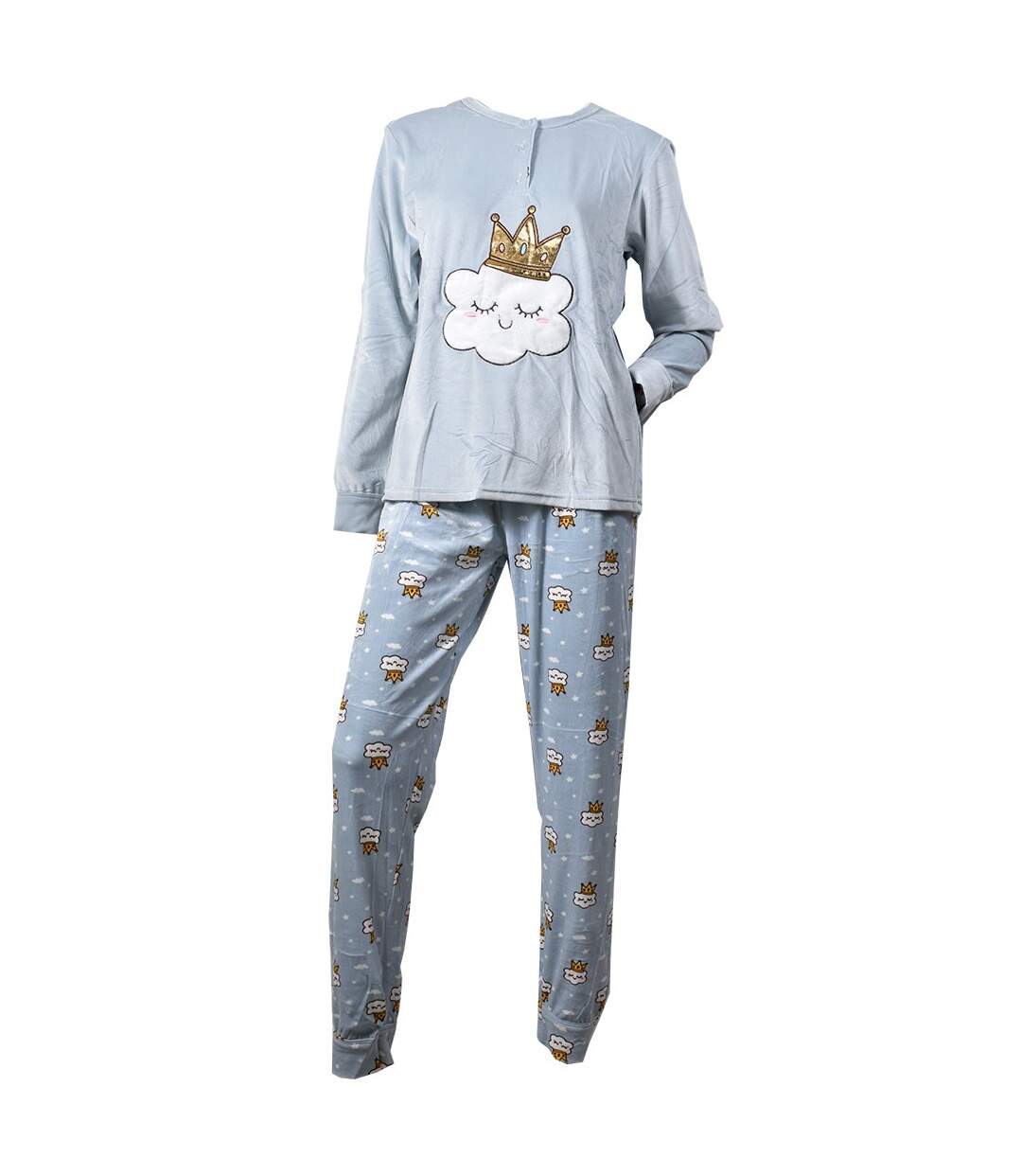 Pyjama Femme Long Cocooning Polaire 103 KING CLOUD Bleu-1