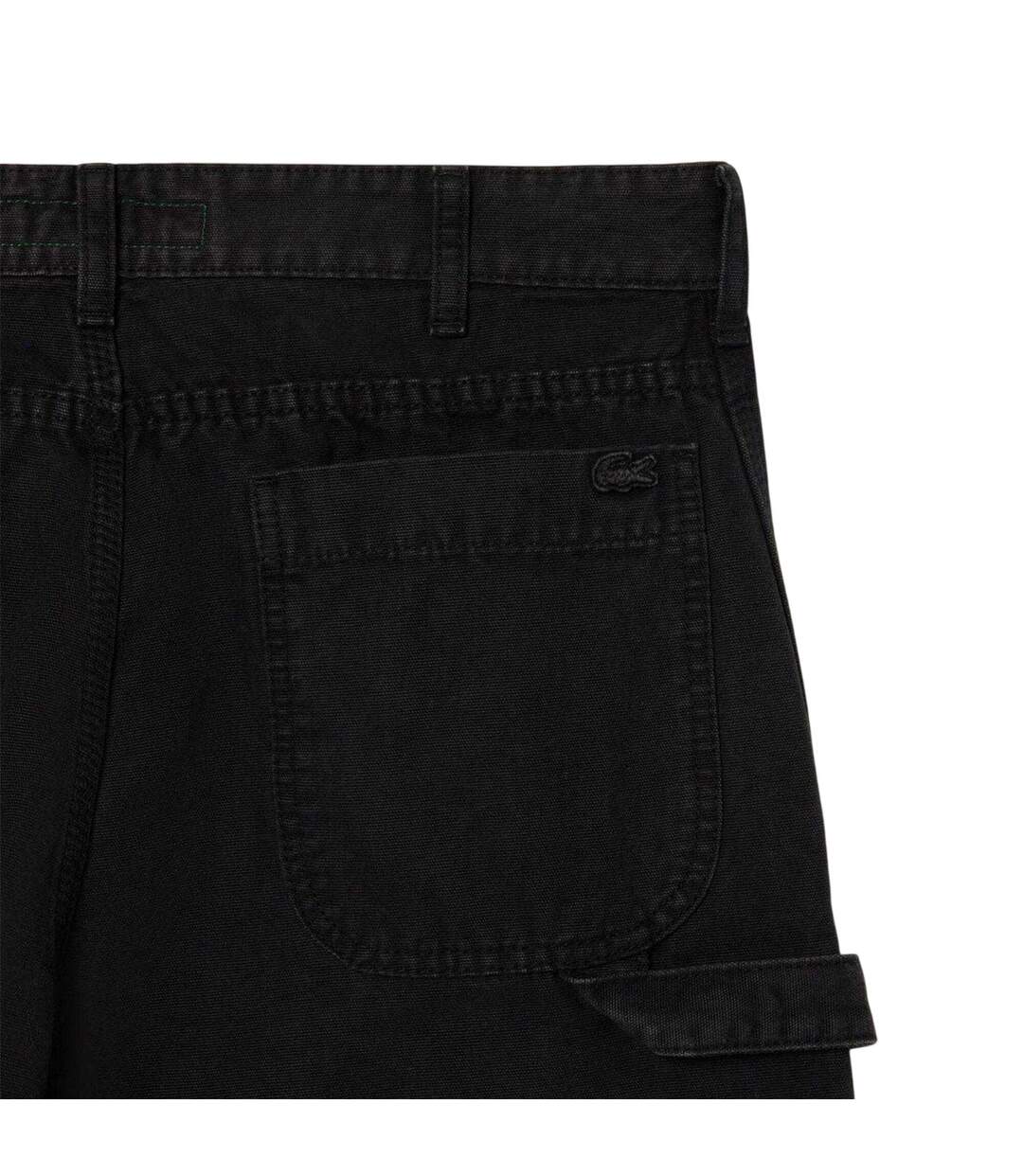 Mens Cotton Canvas Carpenter Straight Trousers Black Lacoste-4