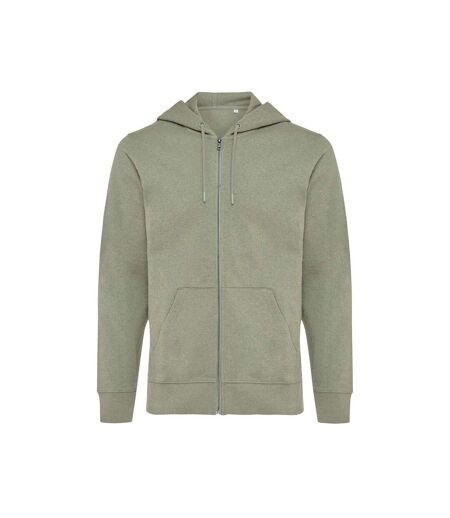 Unisex adult abisko recycled cotton full zip hoodie heather green Iqoniq