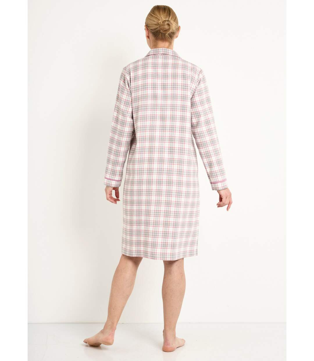 Chemise de nuit liquette flanelle carreaux coton gratté-2
