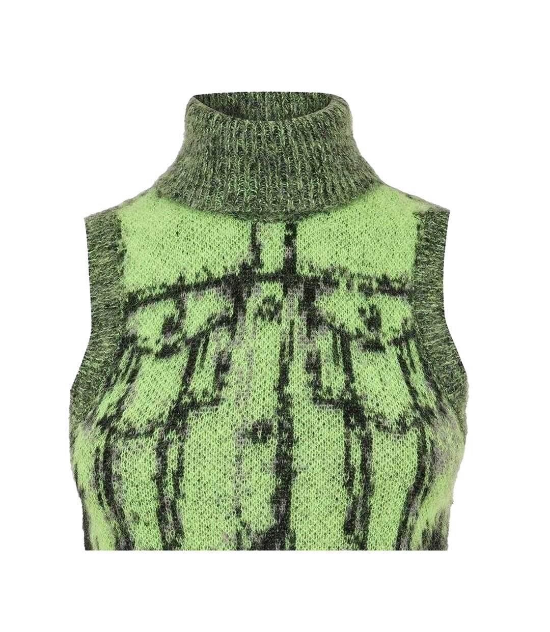 Womens/ladies Sifnos Abstract Knitted Turtle Neck Vest Top Lime Punch Diesel-2