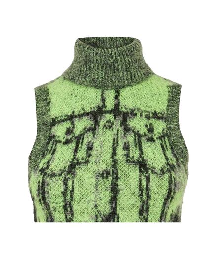 Womens/ladies Sifnos Abstract Knitted Turtle Neck Vest Top Lime Punch Diesel