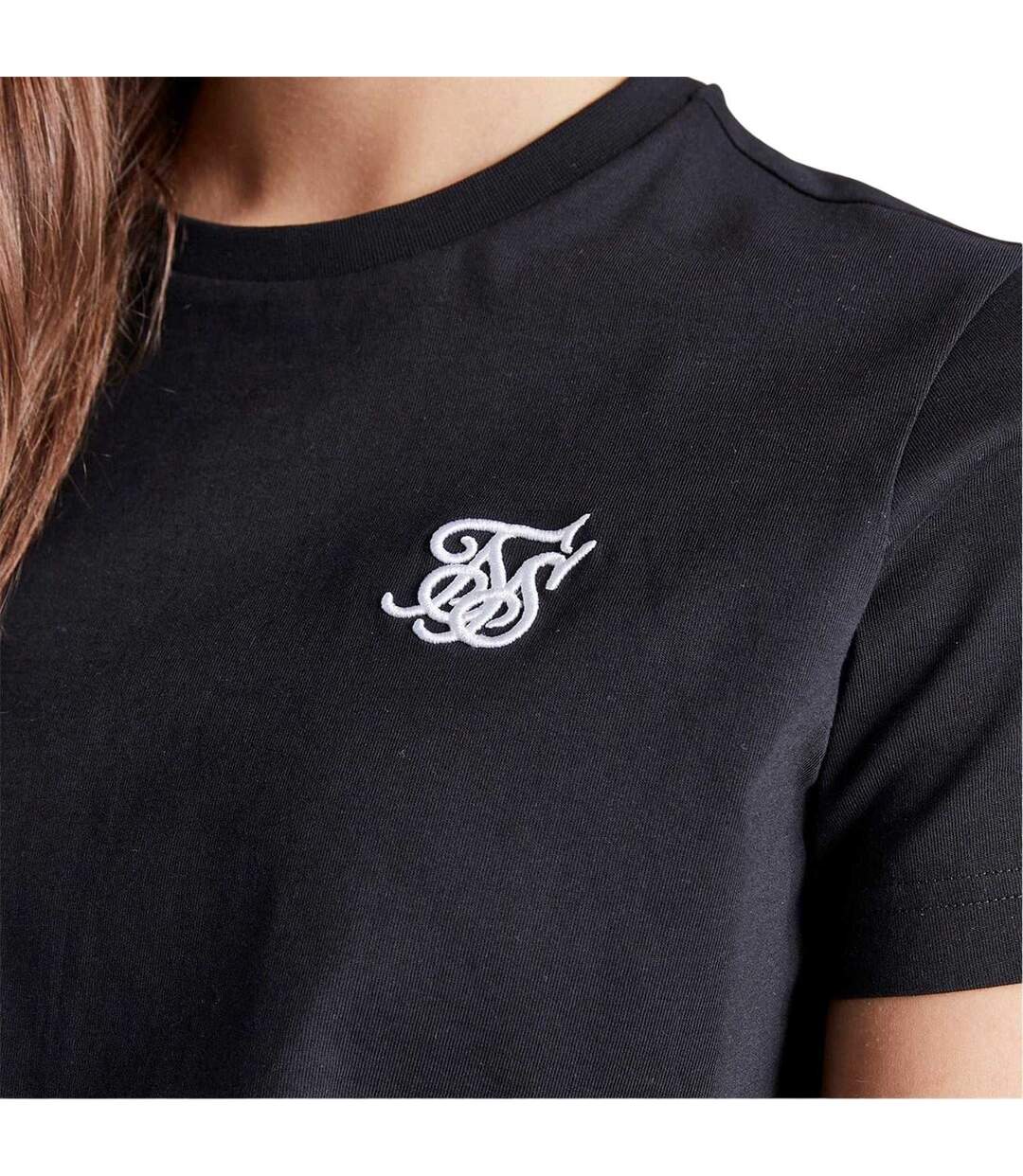 Womens/ladies Logo Regular Crop T-shirt Black SikSilk-3