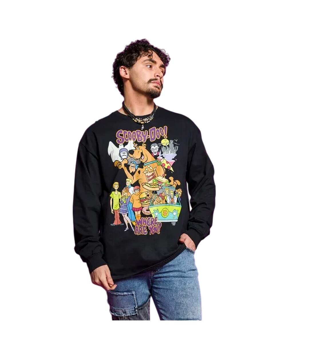Unisex Adult Heroes And Villains Long-sleeved T-shirt Black Scooby Doo-1