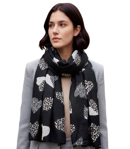 Foulard léger coeur léopard pour femme - Couleur noir