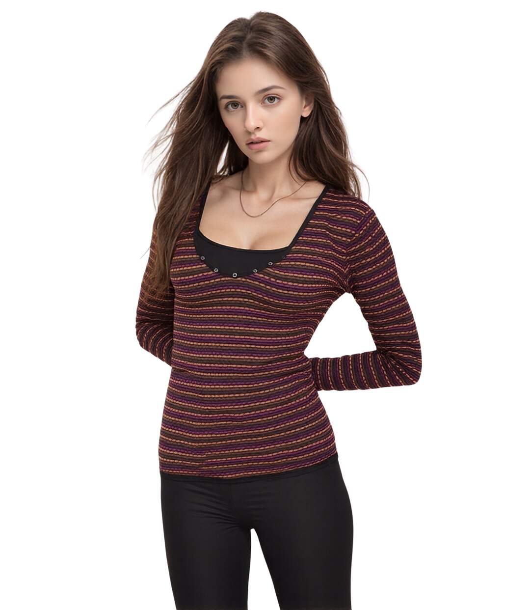 Tee-shirt femme à  rayures chic à  manches longues - Confortable et stylé en rouge-1