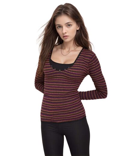 Tee-shirt femme à  rayures chic à  manches longues - Confortable et stylé en rouge