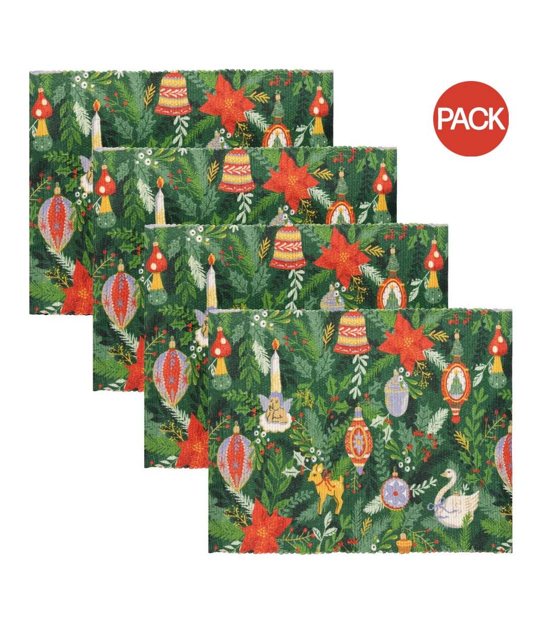 Pack of 4  Deck the halls placemat  46cm x 36cm green Furn-1