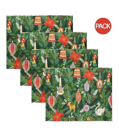 Pack of 4  Deck the halls placemat  46cm x 36cm green Furn