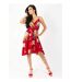 Robe courte chic fines bretelles cache cœur TESSA fleurie rouge Coton Du Monde