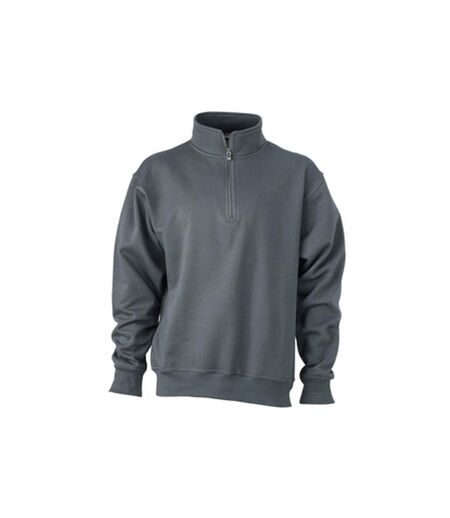 James and Nicholson Unisex Workwear Half Zip Sweatshirt (Carbon Gray)