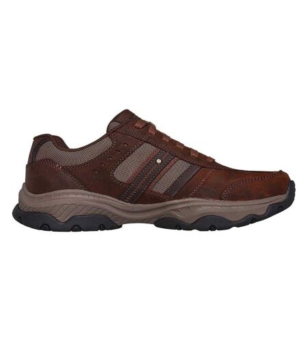 Mens Leather Round Toe Flat Walking Shoes Dark Brown Skechers
