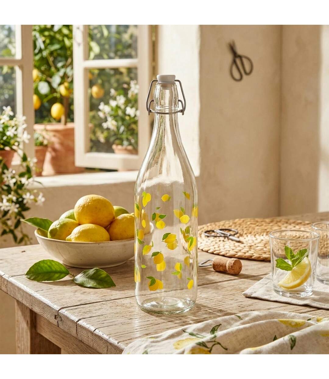 Bouteille Limonade en Verre Citrons 1L Transparent-4