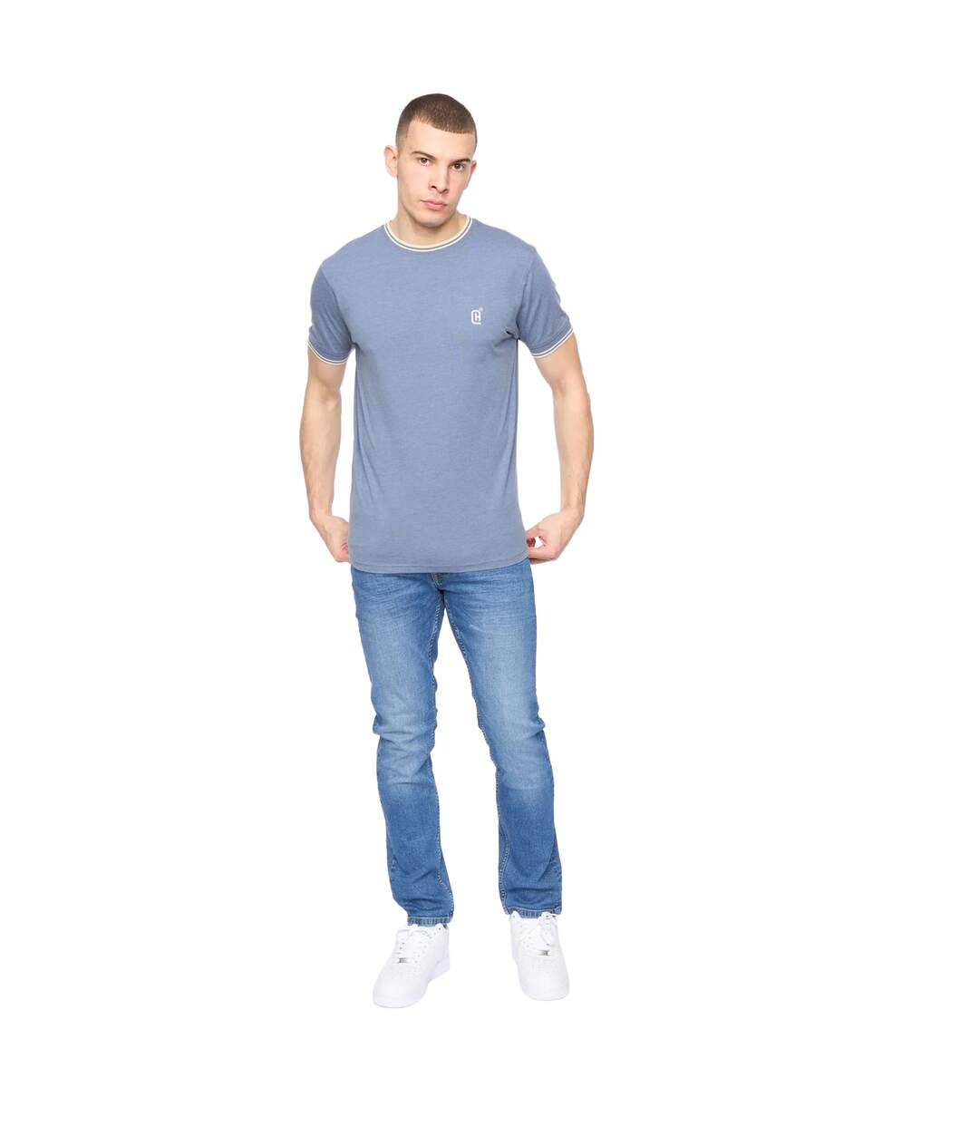 T-shirt Deuxtip Homme Bleu Chiné Crosshatch-1