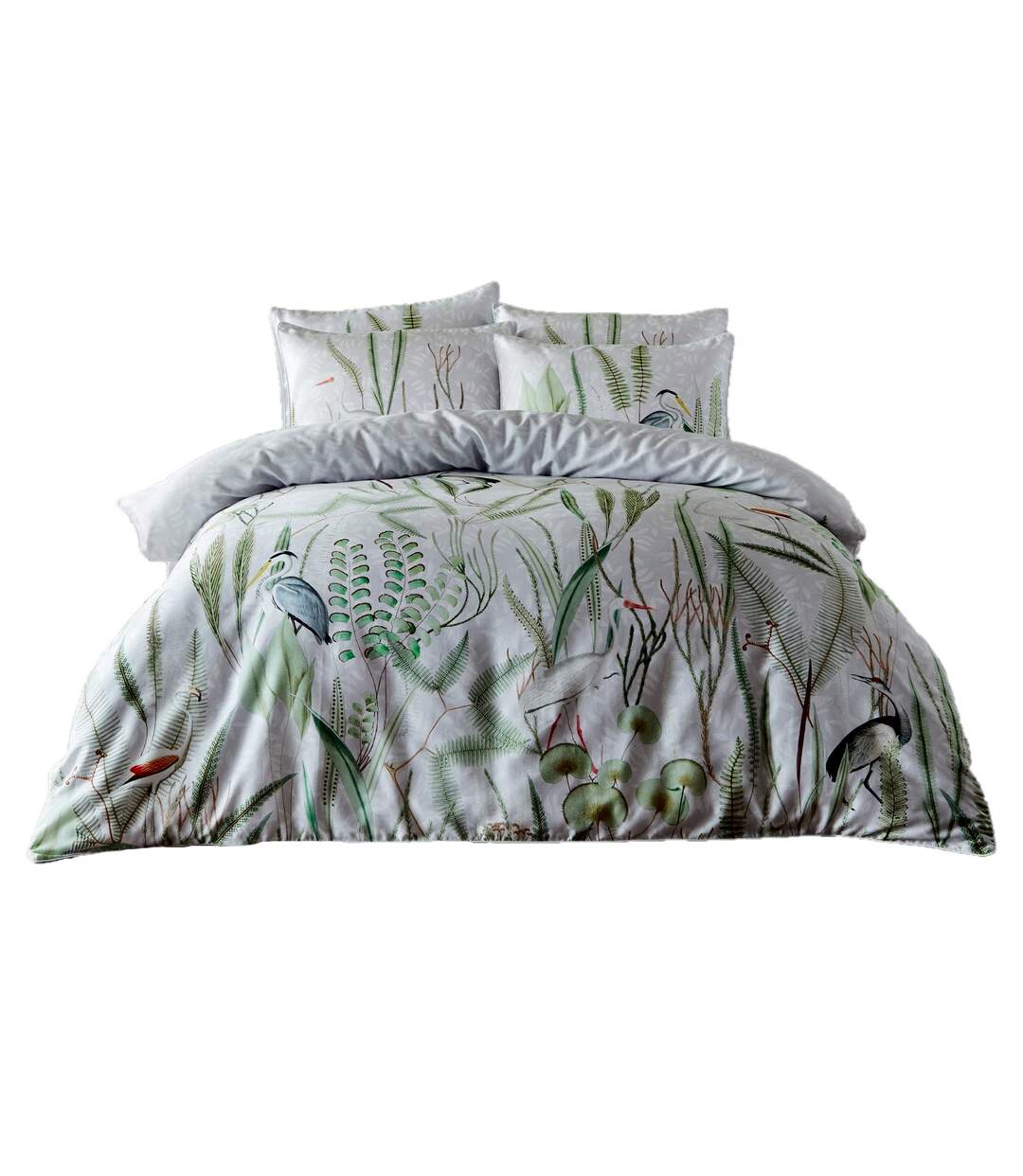 Aaliyah botanical duvet cover set white/green/grey Paoletti