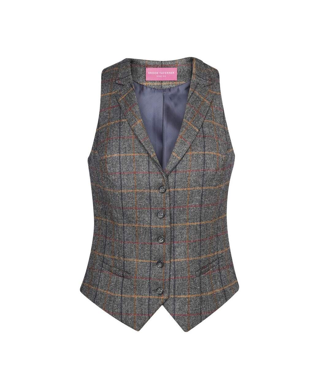 Gilet nashville femme gris / marron à carreaux Brook Taverner-1