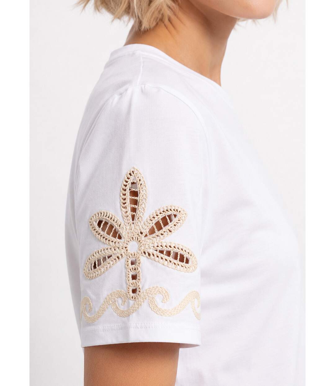 T-shirt manches broderies ajourées-4