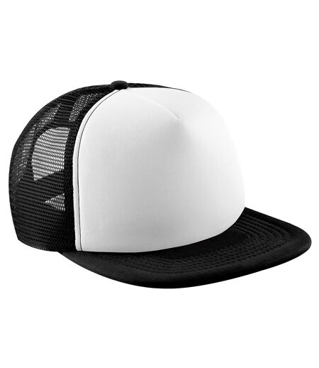Beechfield Junior Vintage Snapback Mesh Trucker Cap / Headwear (Black/White)