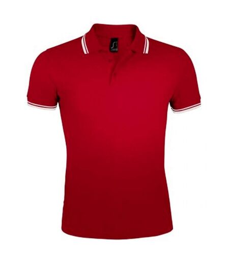 SOLS Mens Pasadena Tipped Short Sleeve Pique Polo Shirt (Red/White)
