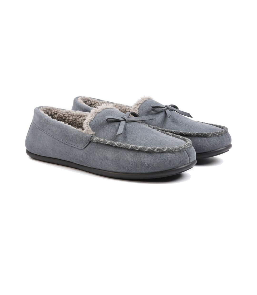 OZABI Chaussons Femme Fermés, Suédine Unie, Nœud, Intérieur Fourré-3