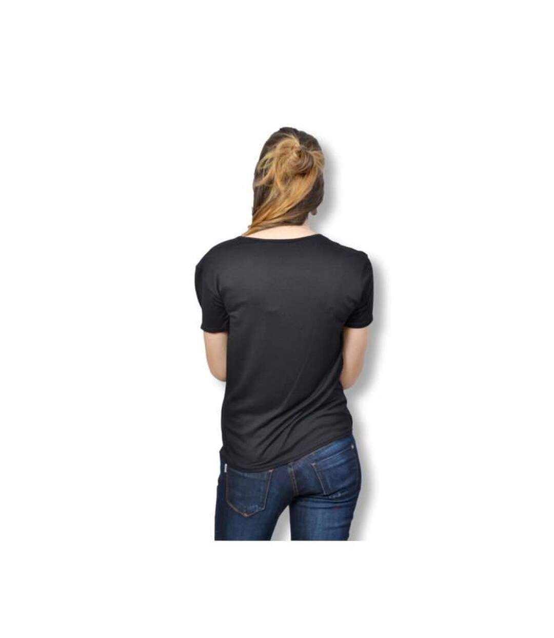 Tee shirt femme manches courtes de couleur noir col rond-2