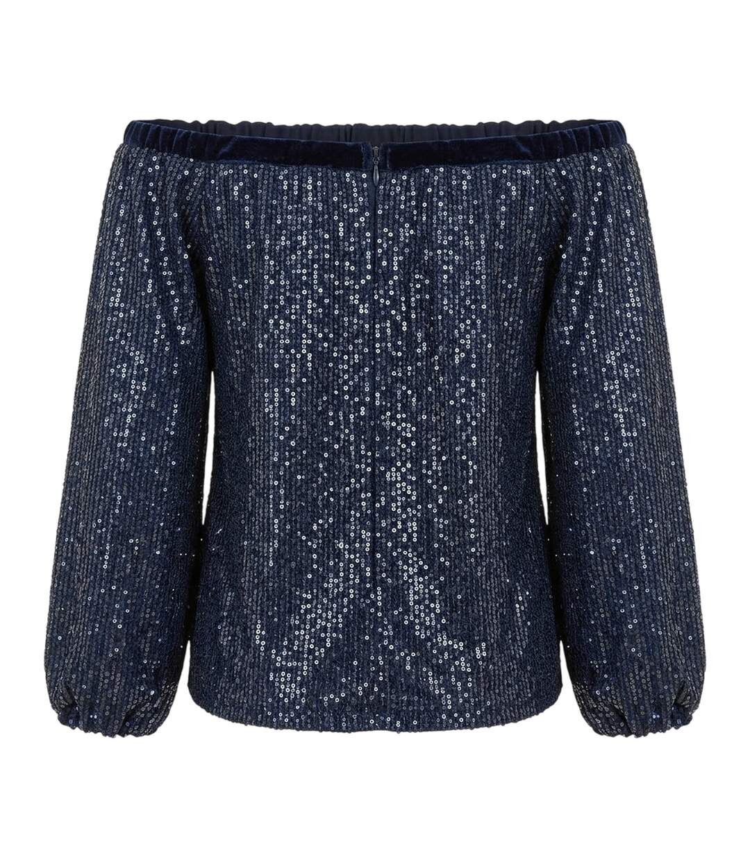 Womens/ladies Sequin Off-the-shoulder Blouse Navy Yumi-2