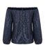 Womens/ladies Sequin Off-the-shoulder Blouse Navy Yumi-2