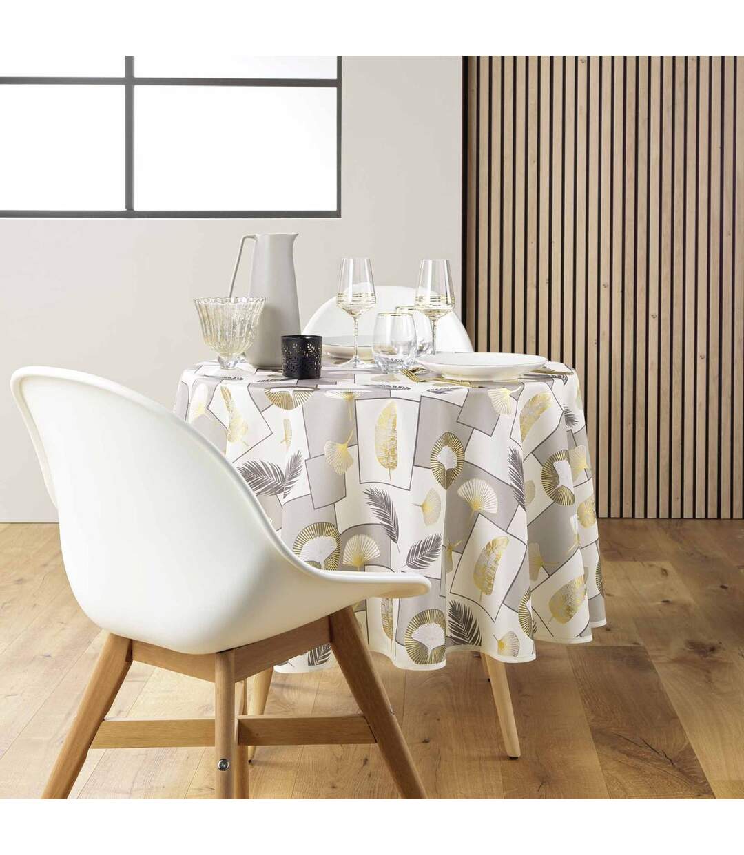 Nappe Ronde Antitache Imprimé Natane 180cm Naturel-4