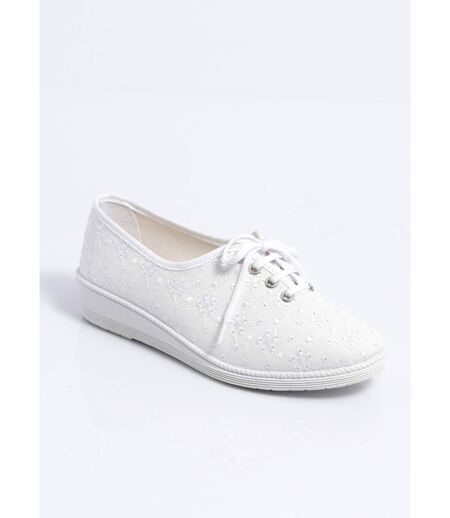 Derbies lacées compensées textile brodé