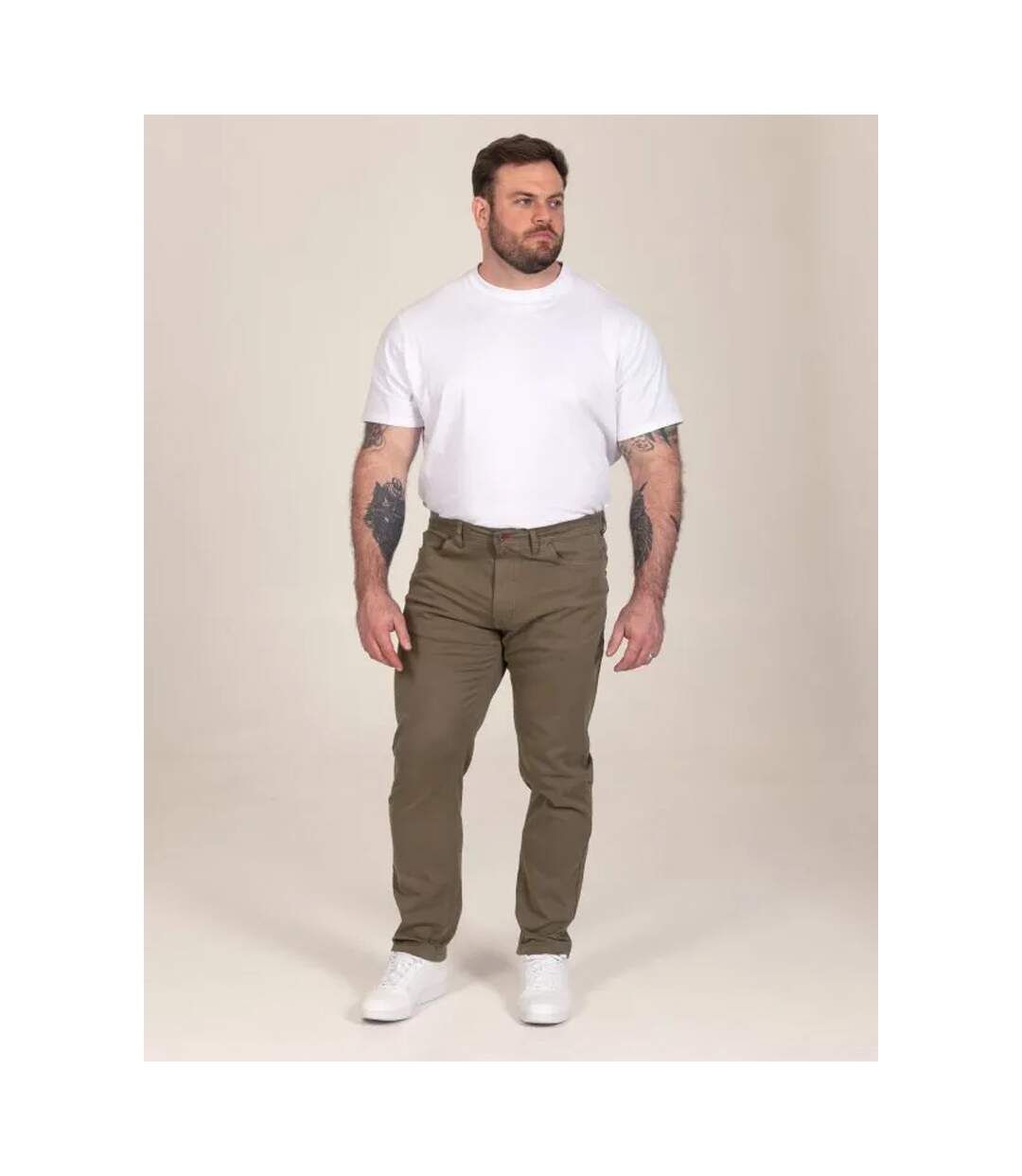 Mens Kelvin D555 Stretch Tapered Chinos Khaki Brown Duke-1