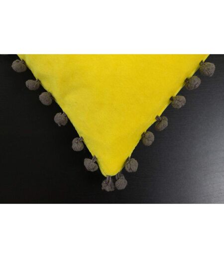 Riva Home Velvet Pompom Cushion Cover (Yellow/Gray)
