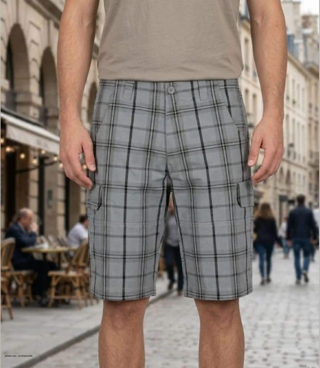 Bermuda à carreaux homme Winchester INTACT3 en coton gris multi-poches pour les loisirs-1