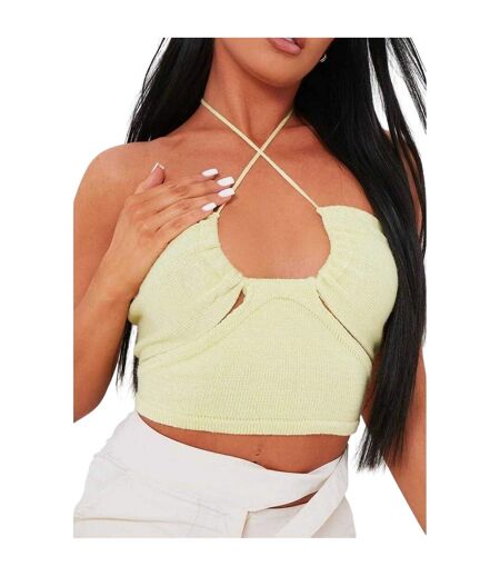 Womens/ladies Crossover Ribbed Fitted Crop Top Lime Missy Empire