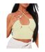 Womens/ladies Crossover Ribbed Fitted Crop Top Lime Missy Empire-3