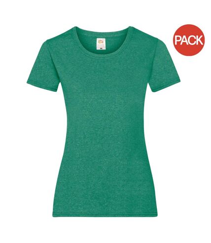 Ladies/womens lady-fit valueweight short sleeve t-shirt pack retro heather green Fruit of the Loom