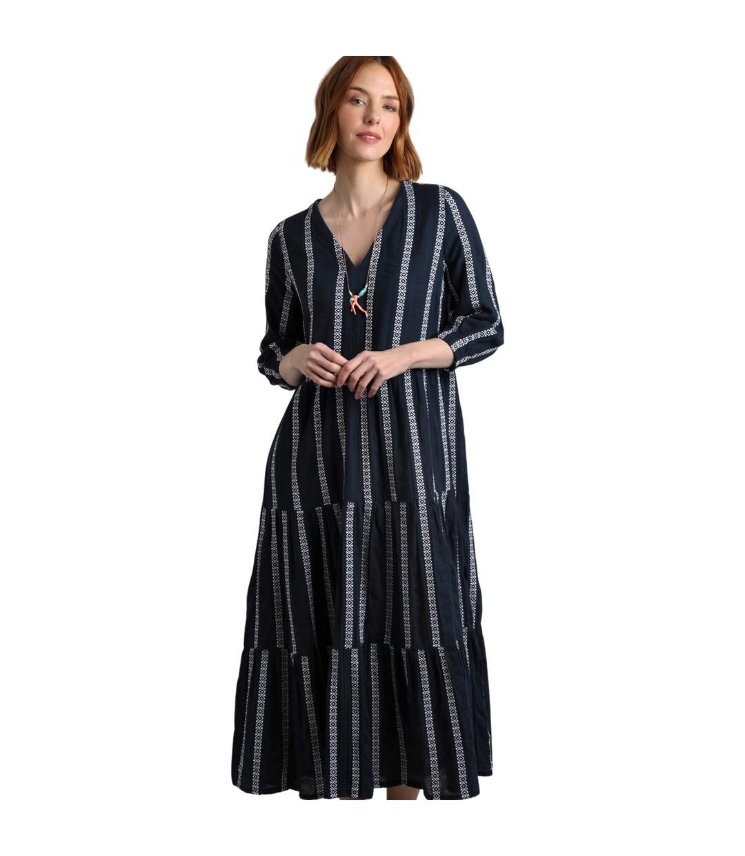 Womens/ladies emmy striped woven maxi dress navy Weird Fish-3