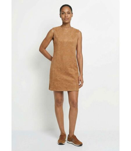 Robe chasuble suédine rebrodée col rond
