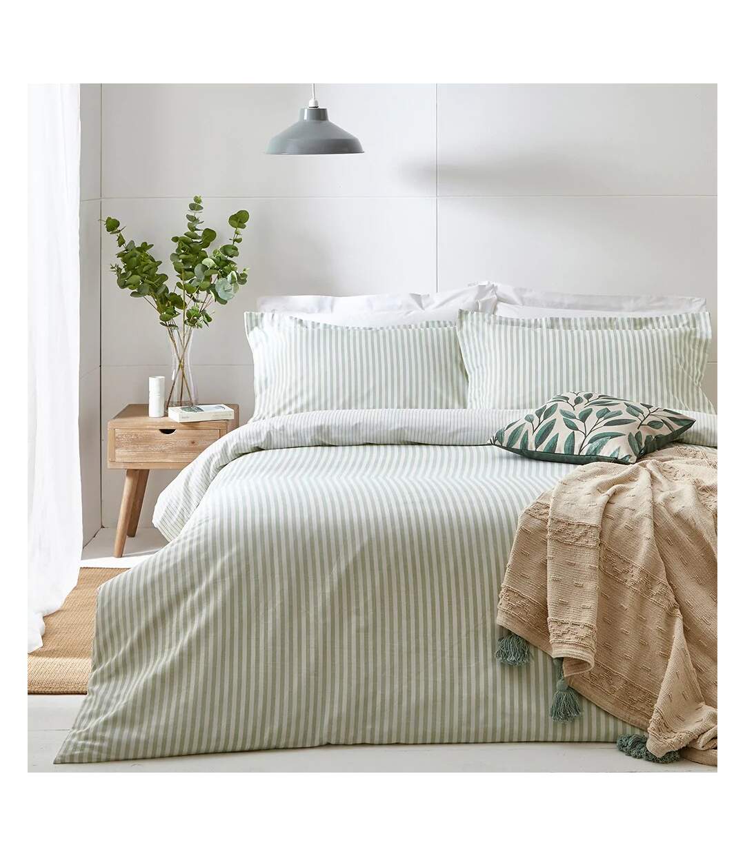 Hebden melange stripe duvet cover set eucalyptus The Linen Yard-2