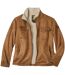 Men's Camel Sherpa-Lined Faux-Suede Jacket-2