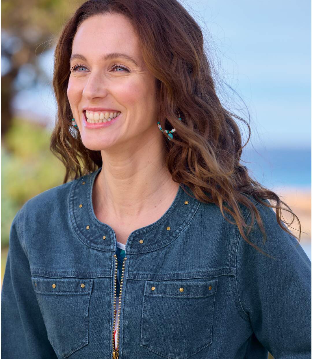 Women's Blue Stretchy Denim Jacket-4