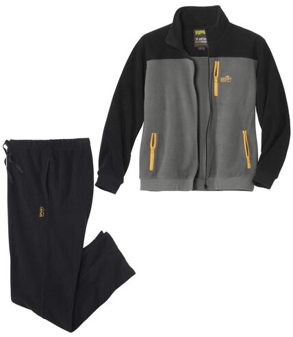 Men's Black Sporty Fleece Tracksuit - Elasticated Waistband