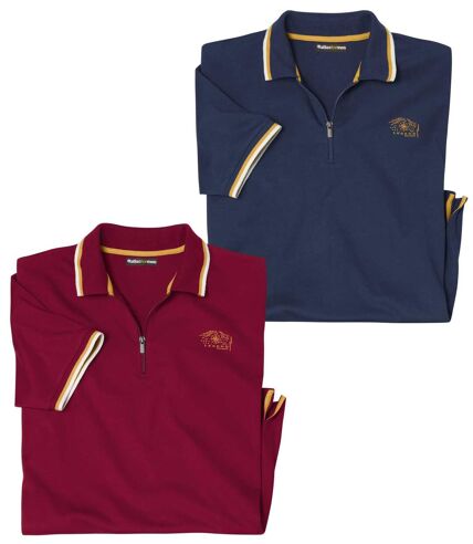 Pack of 2 Men's Quarter-Zip Polo Shirts - Navy Burgundy