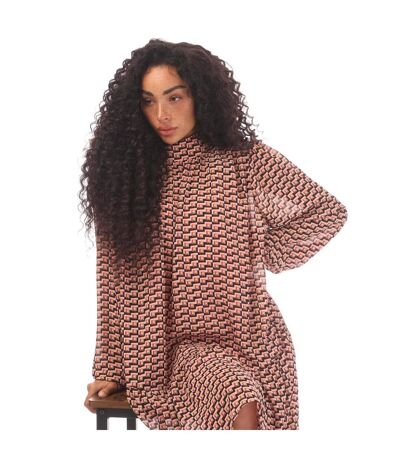 Womens/ladies Kesura-1 Ruffled Dress Black Brown Hugo