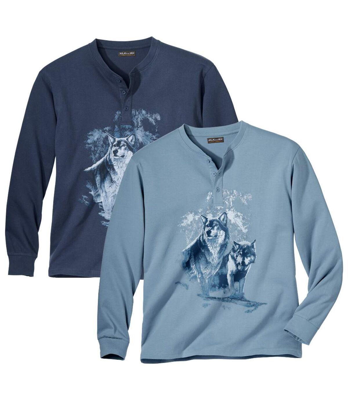 2er-Pack Langarmshirts mit Wolfmotiv Atlas For Men