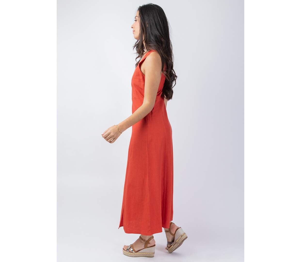 Robe longue sans manches JULINE unie terracotta Coton Du Monde-3