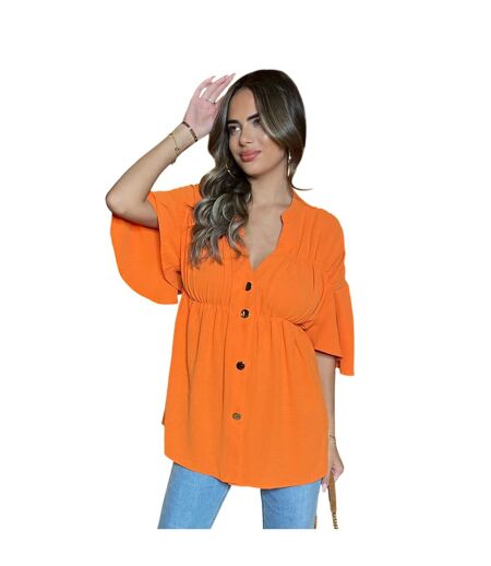 Womens/ladies Ruched V Neck Smock Top Orange AX Paris
