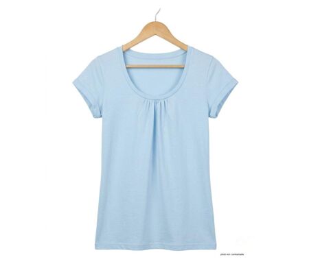 Tee-shirt Mayflower Djibouti3 en coton bio : la douceur du bleu clair et des fronces féminines