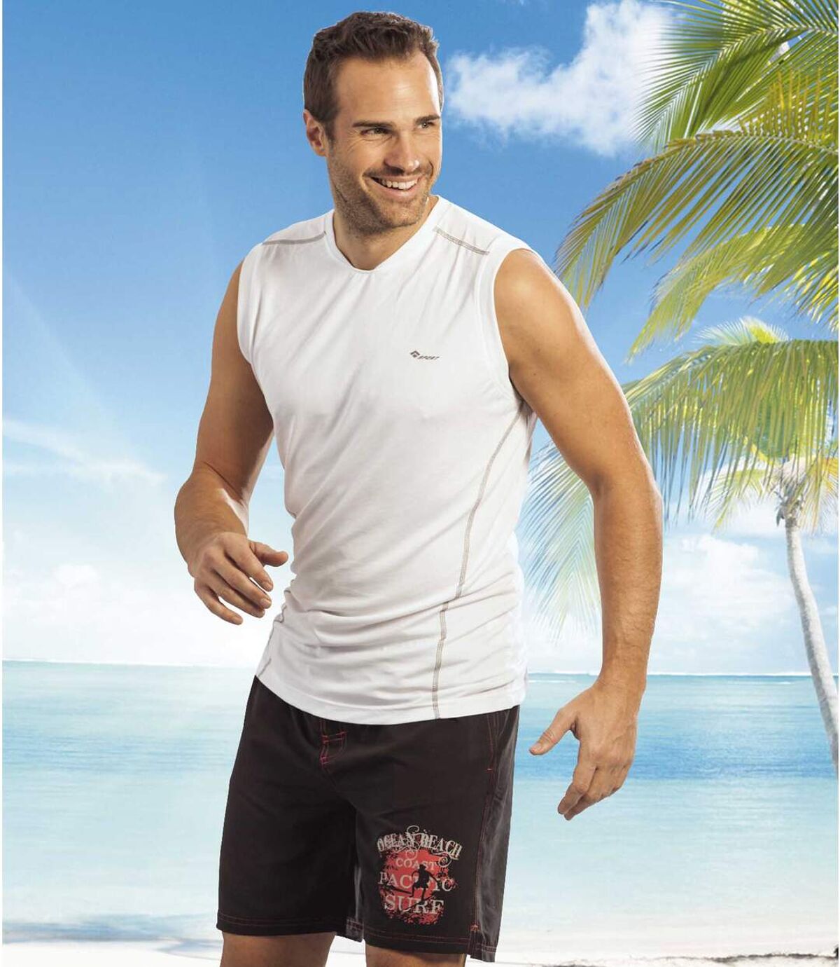 Men's Long Beach Swim Shorts - Black Red Atlas For Men
