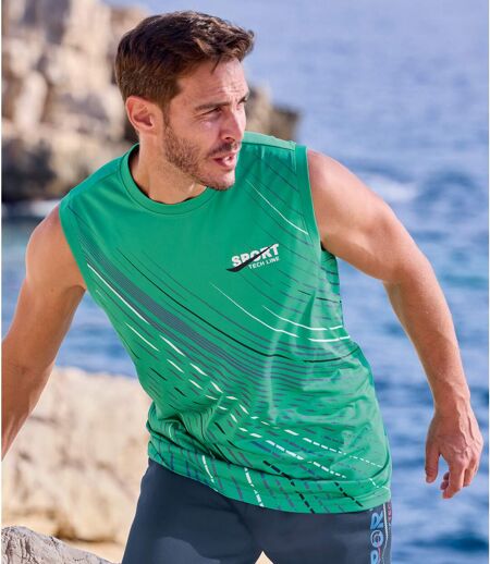 Pack of 3 Men's Sports Vests - White Green Blue